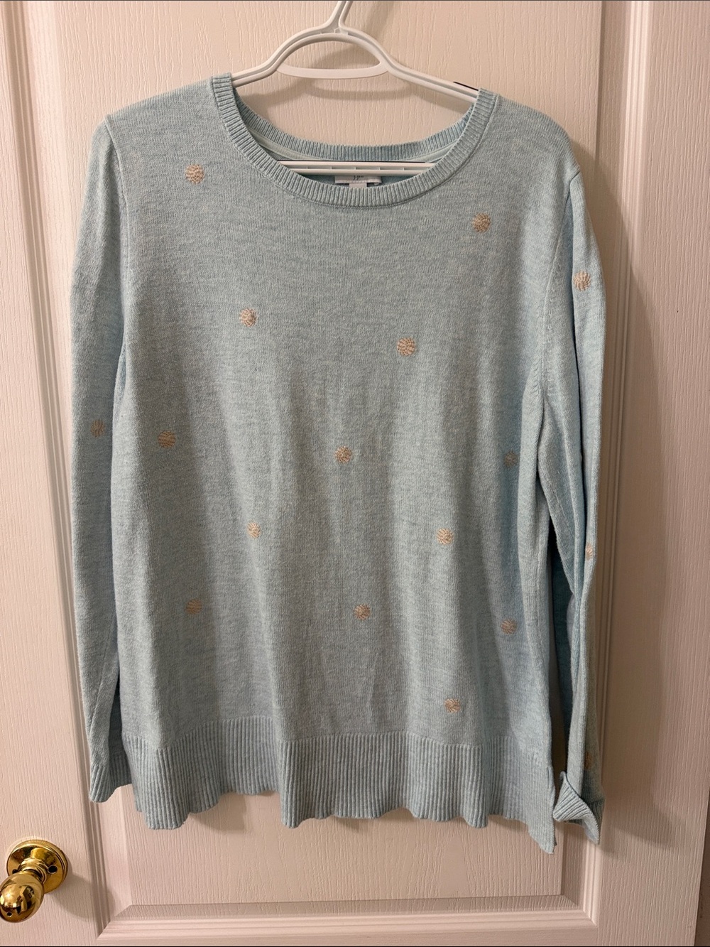 J. Jill Pale Blue Crewneck Sweater with Cream Dot Accents